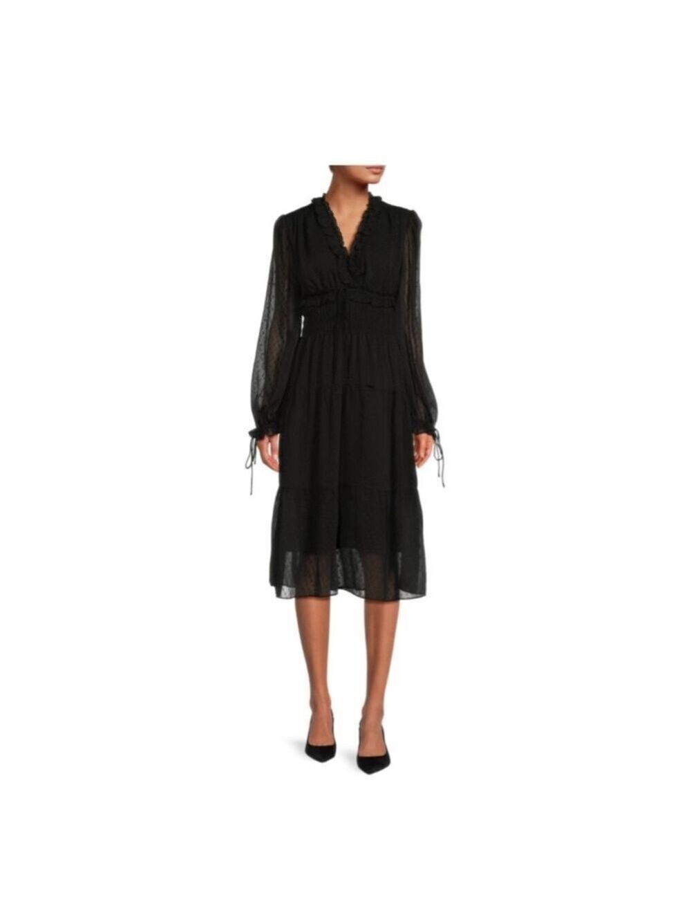 Women's Stellah Black Long Sleeve Tiered Midi Dress S